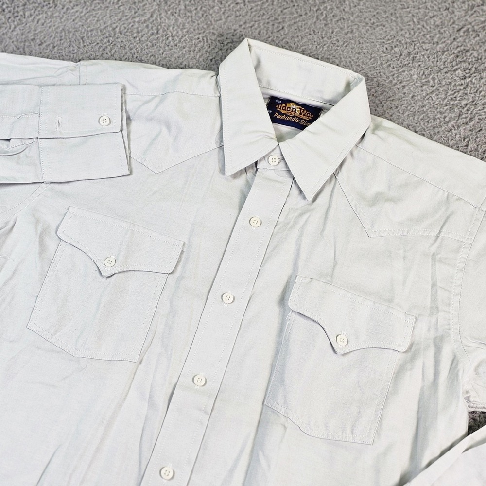Panhandle Slim Shirt Mens Large Blue Solid Long Sleeve Button Up Western USA
